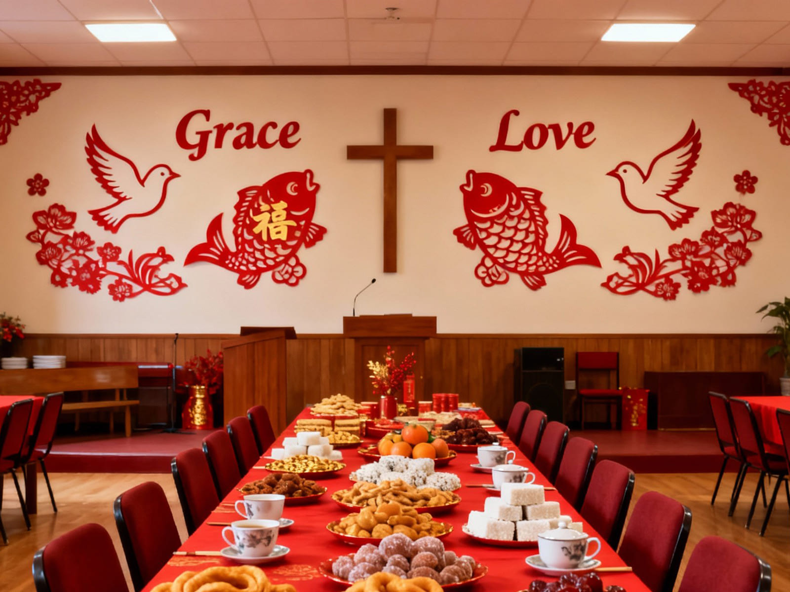 dekorasi imlek di gereja